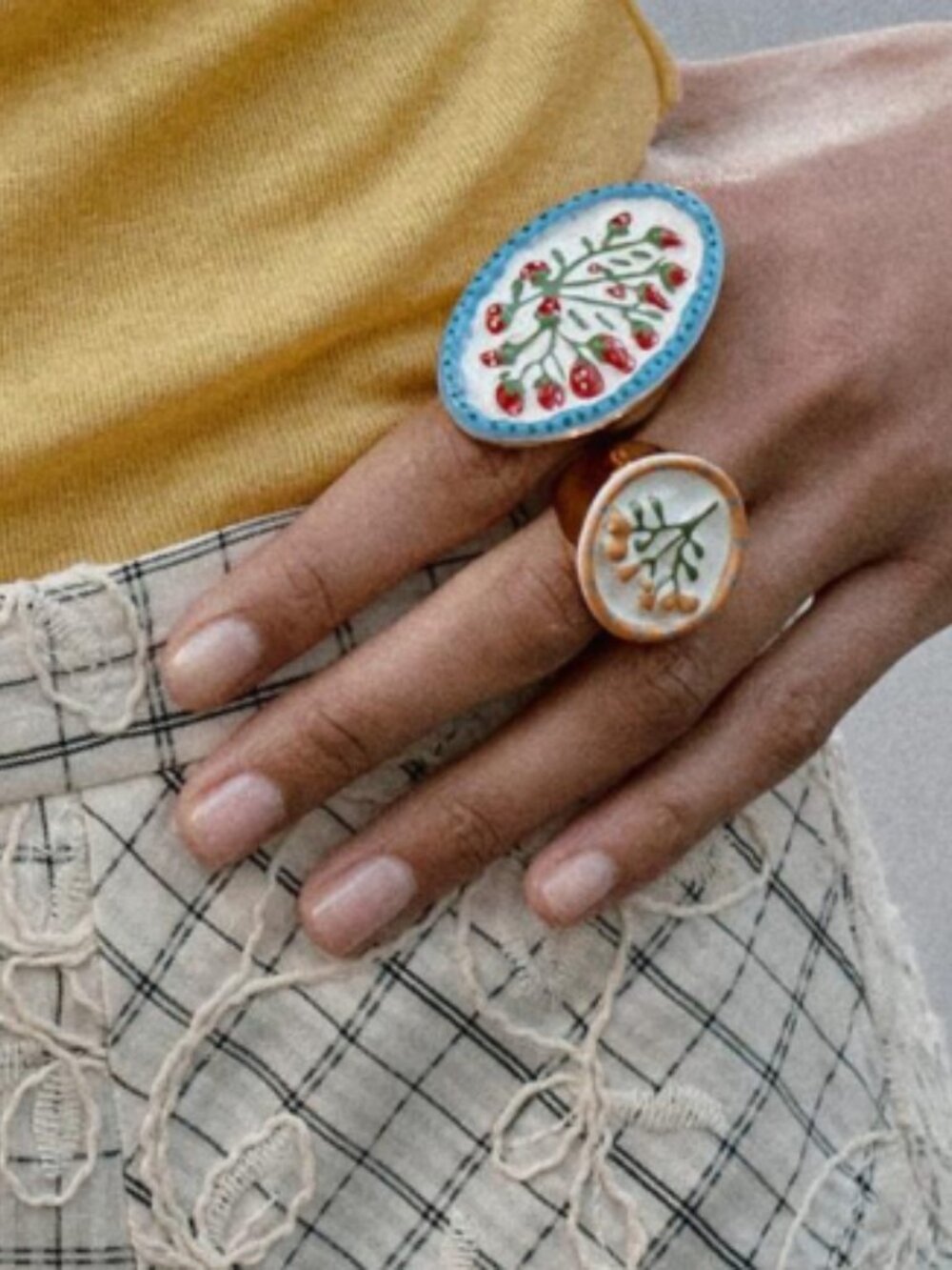 NEW 2026 Set of 2 Ceramic floral Open Adjustable Ring